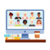 Online video chat conference meeting with diverse group of people