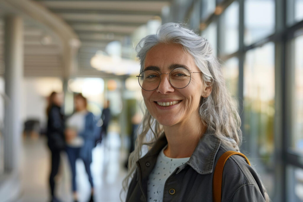 adult student looking with optimism and pride