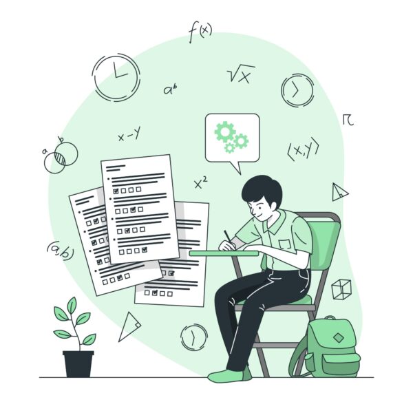 student at desk taking test